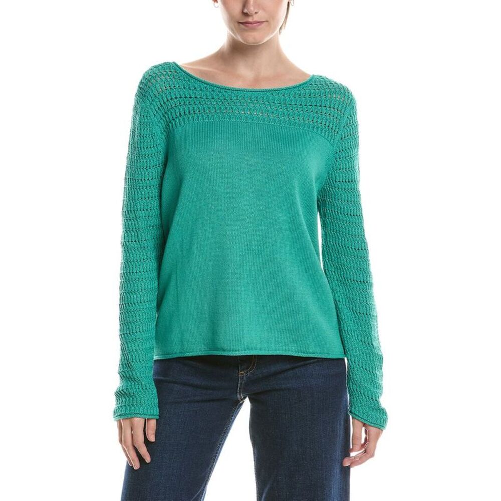 Nic+Zoe Womens  Placed Pointelle Sweater, Green